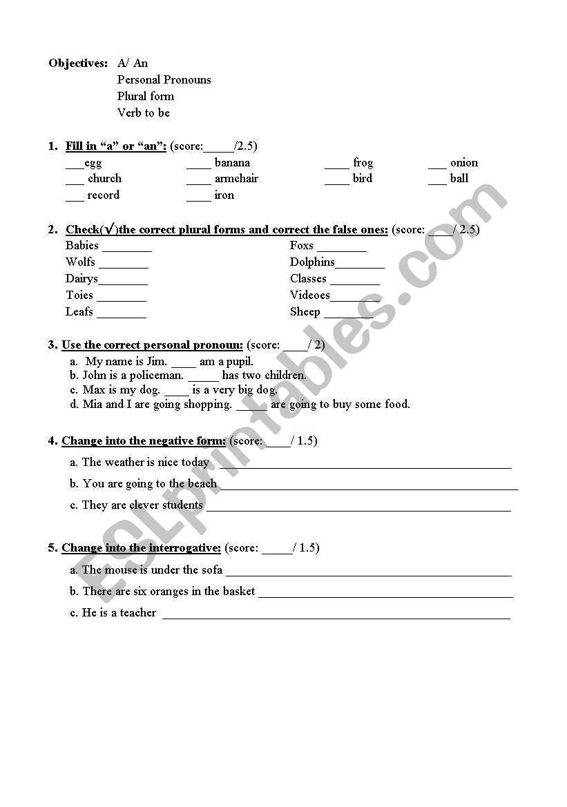 Grammar worksheet