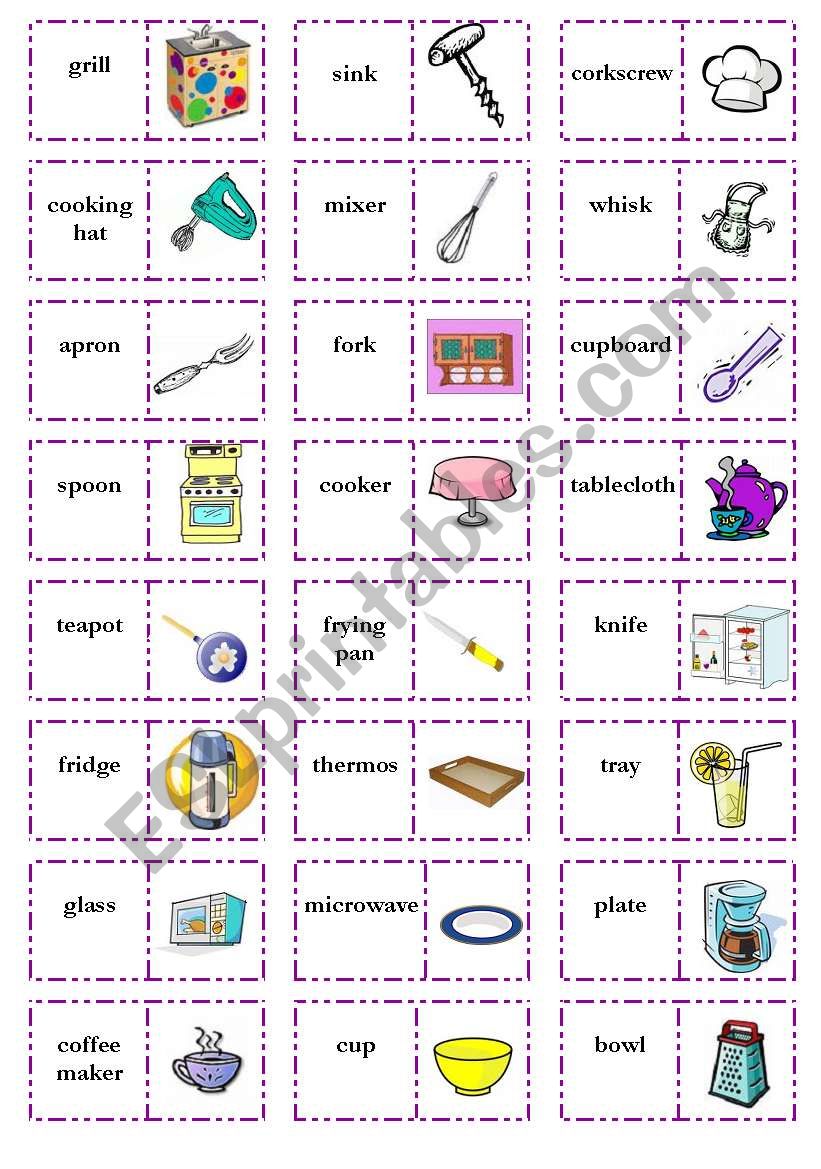 English Vocabulary Dominoes - Household Items