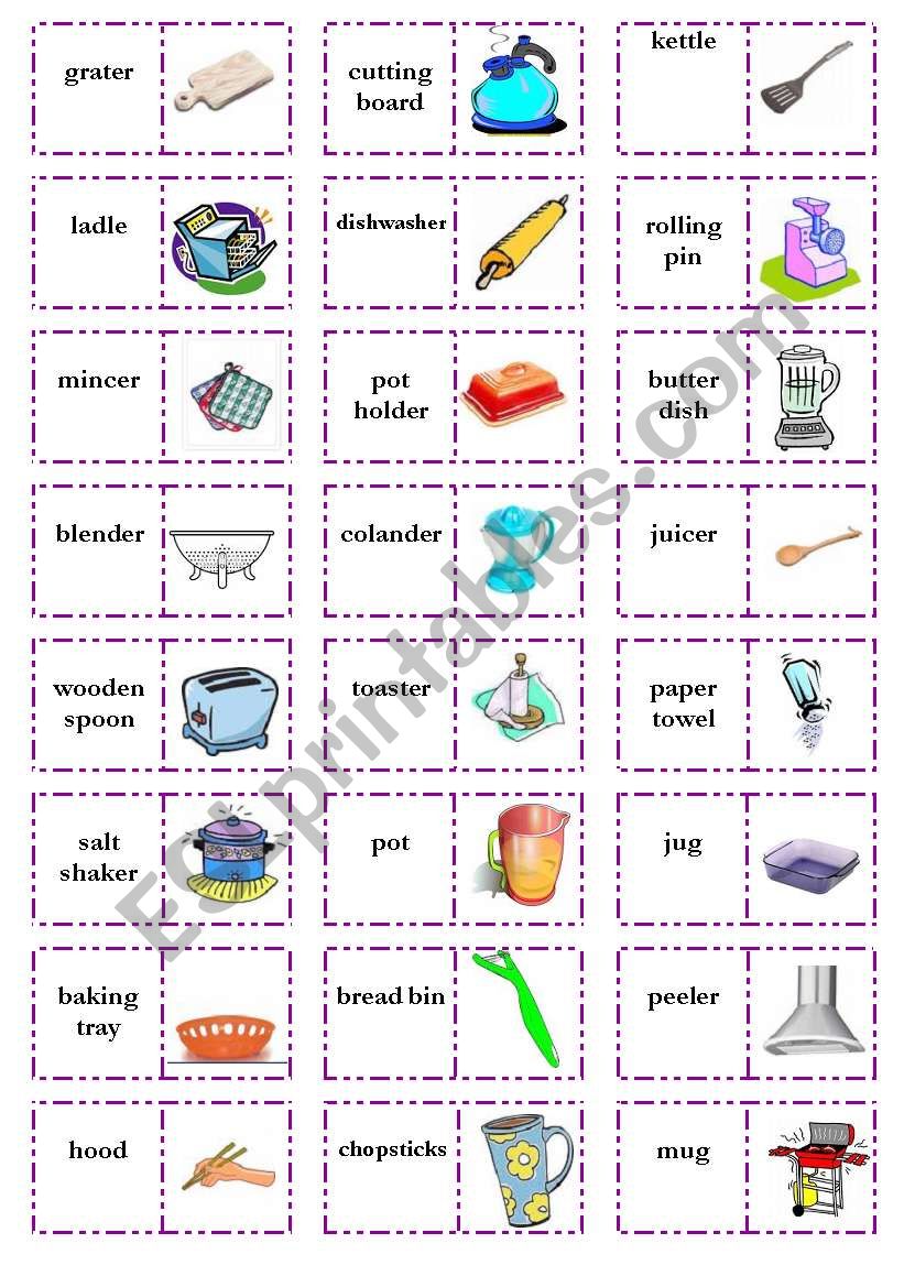 English Vocabulary Dominoes - Household Items