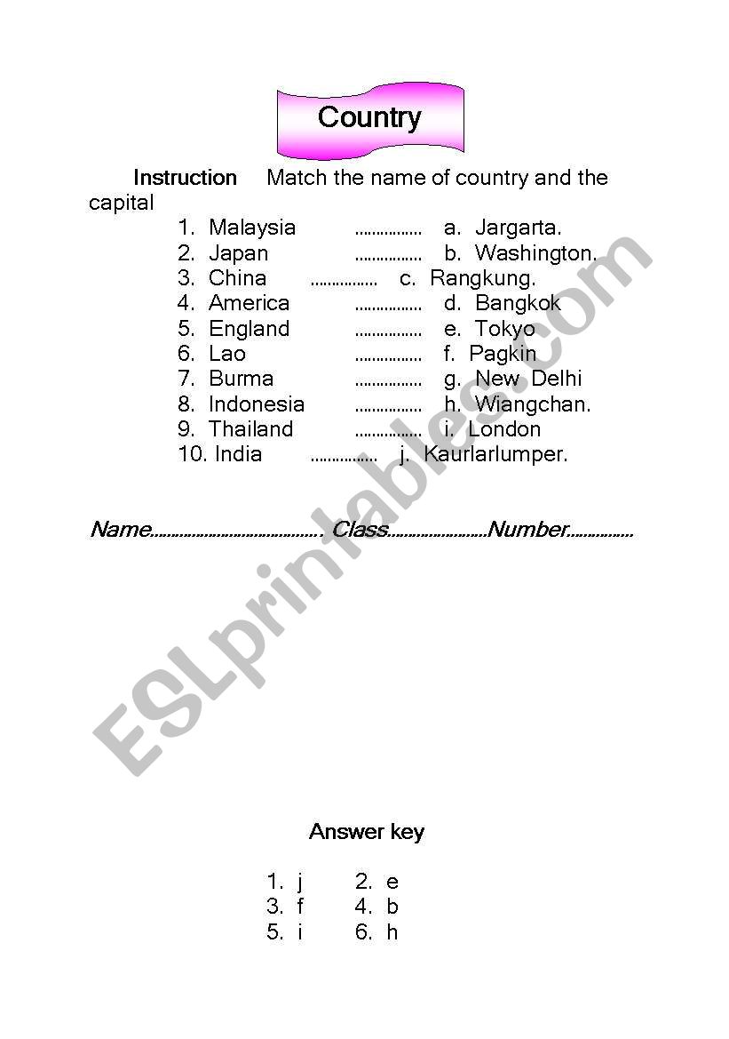 Country worksheet