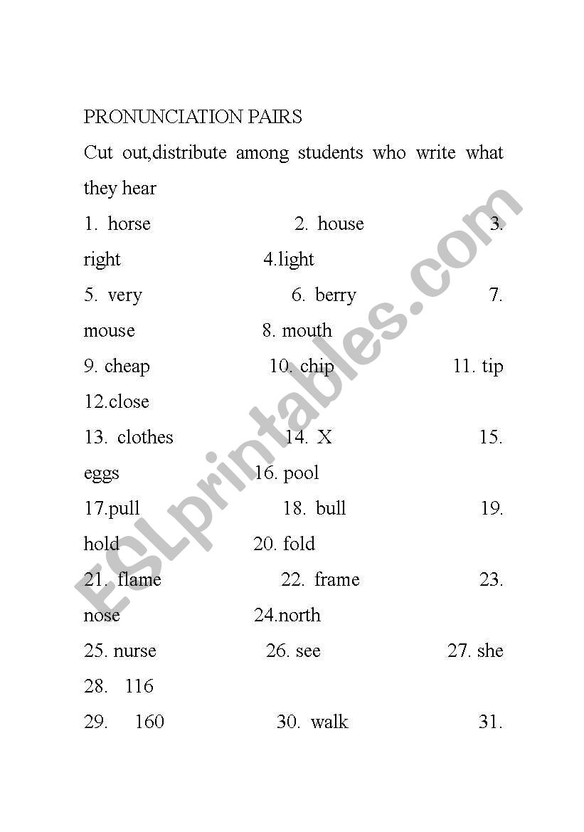 Pronunciation Pairs worksheet