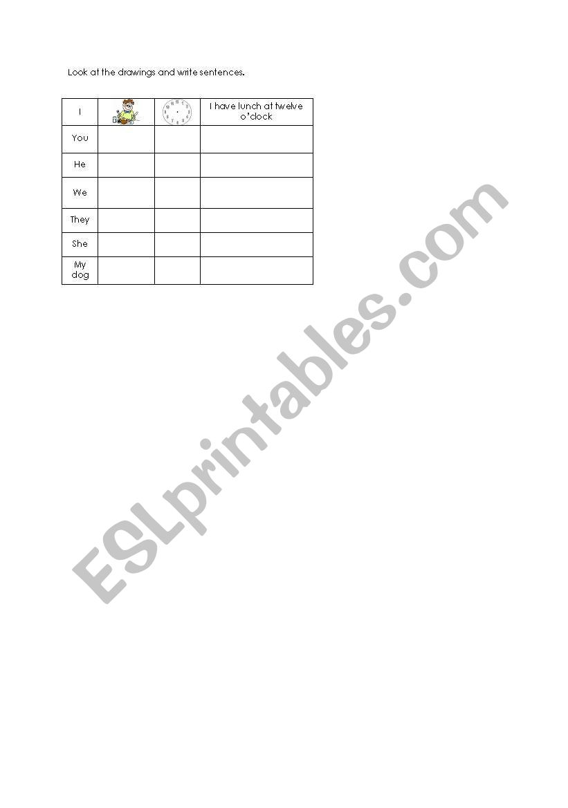 Daily activities worksheet