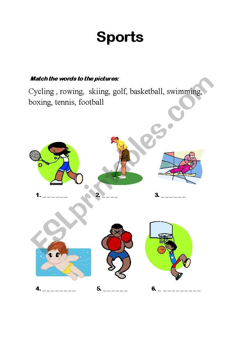 Variety of sports worksheet
