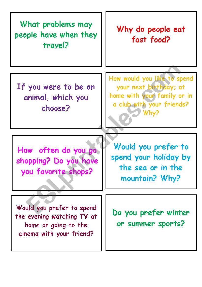 SPEAKING CARDS The Most Common Topics ESL Worksheet By Arielka