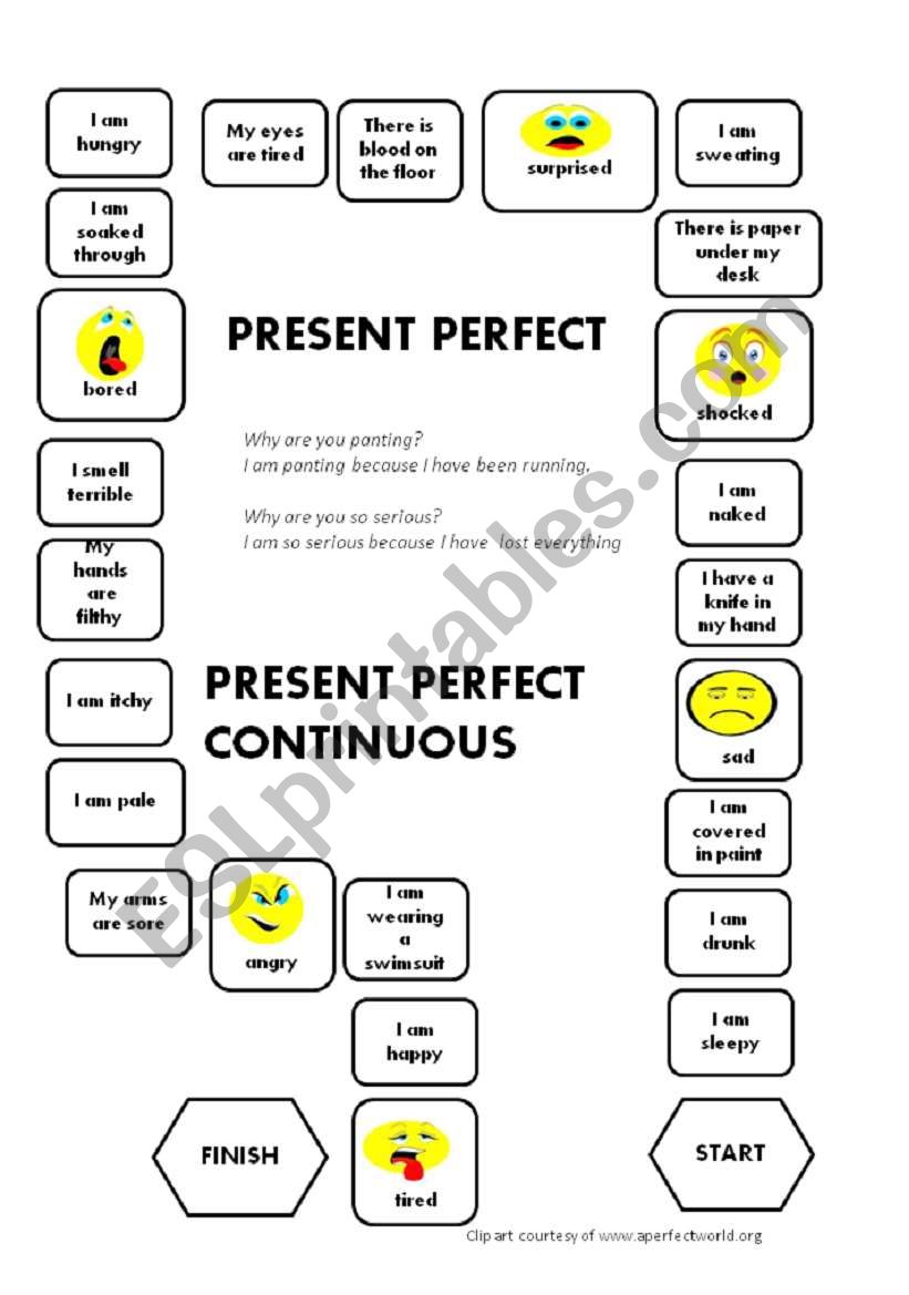 Present Perfect - Present Perfect Continuous - a boardgame - ESL worksheet  by dobrawaa