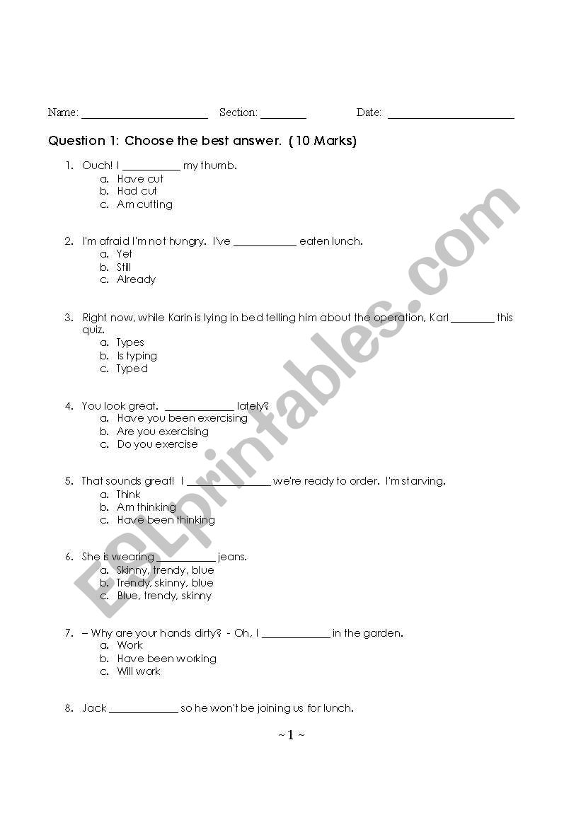 quiz worksheet