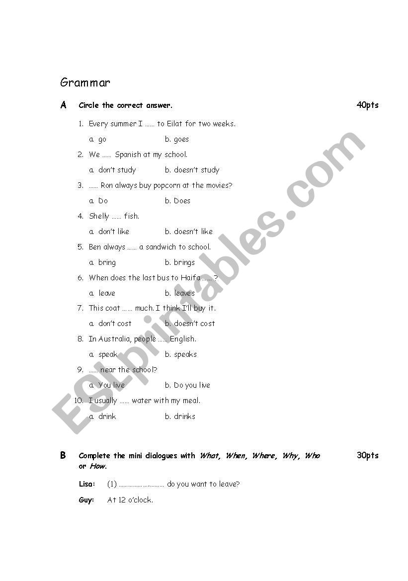 grammar worksheet