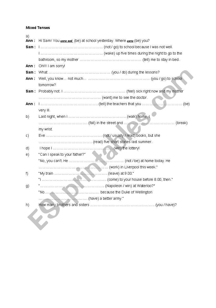 mixed tenses worksheet