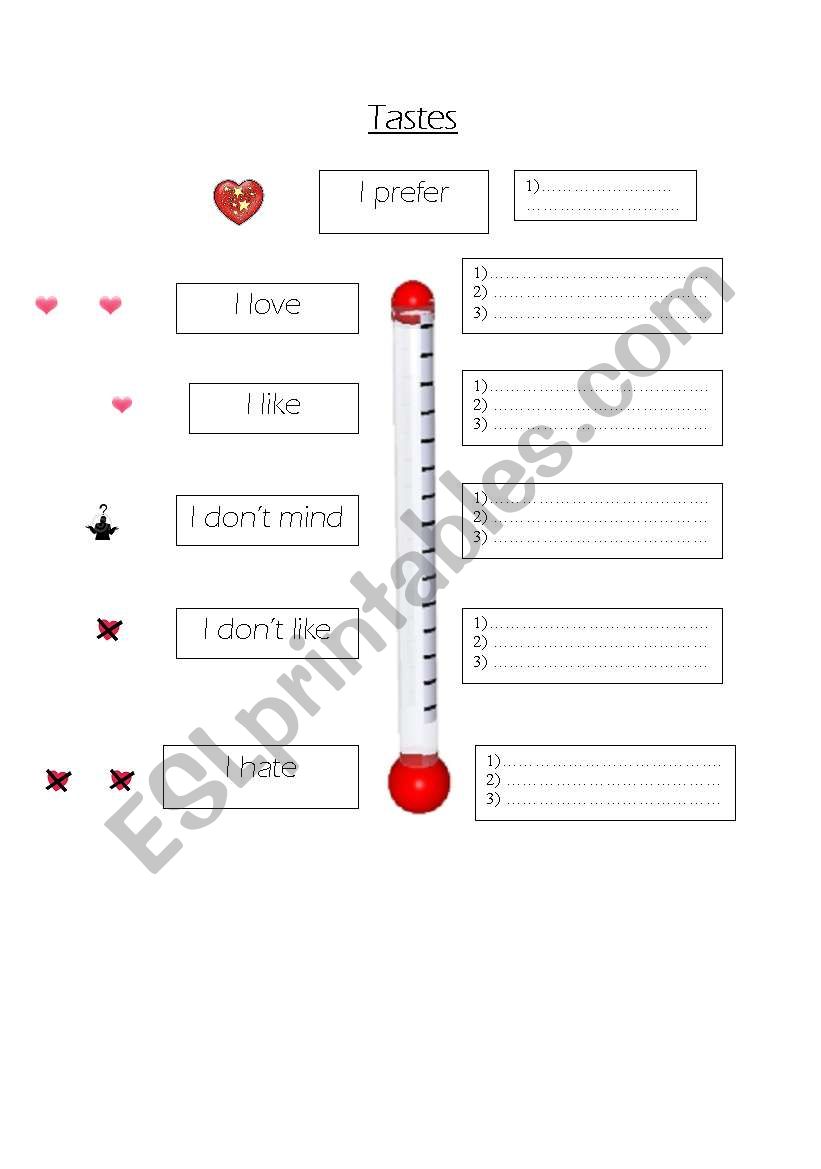 Tastes worksheet