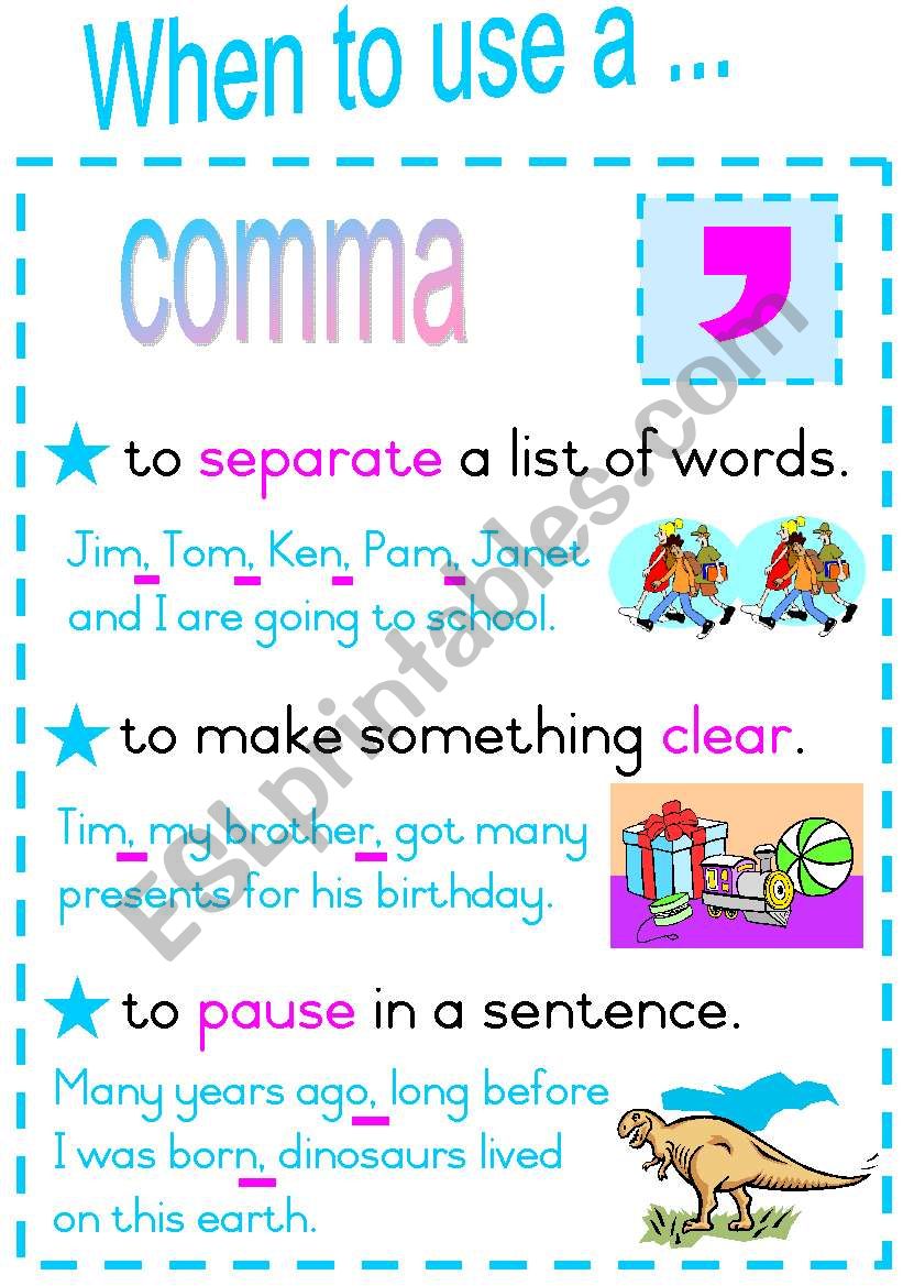 When To Use A Comma Fully Editable Poster ESL Worksheet By Joeyb1