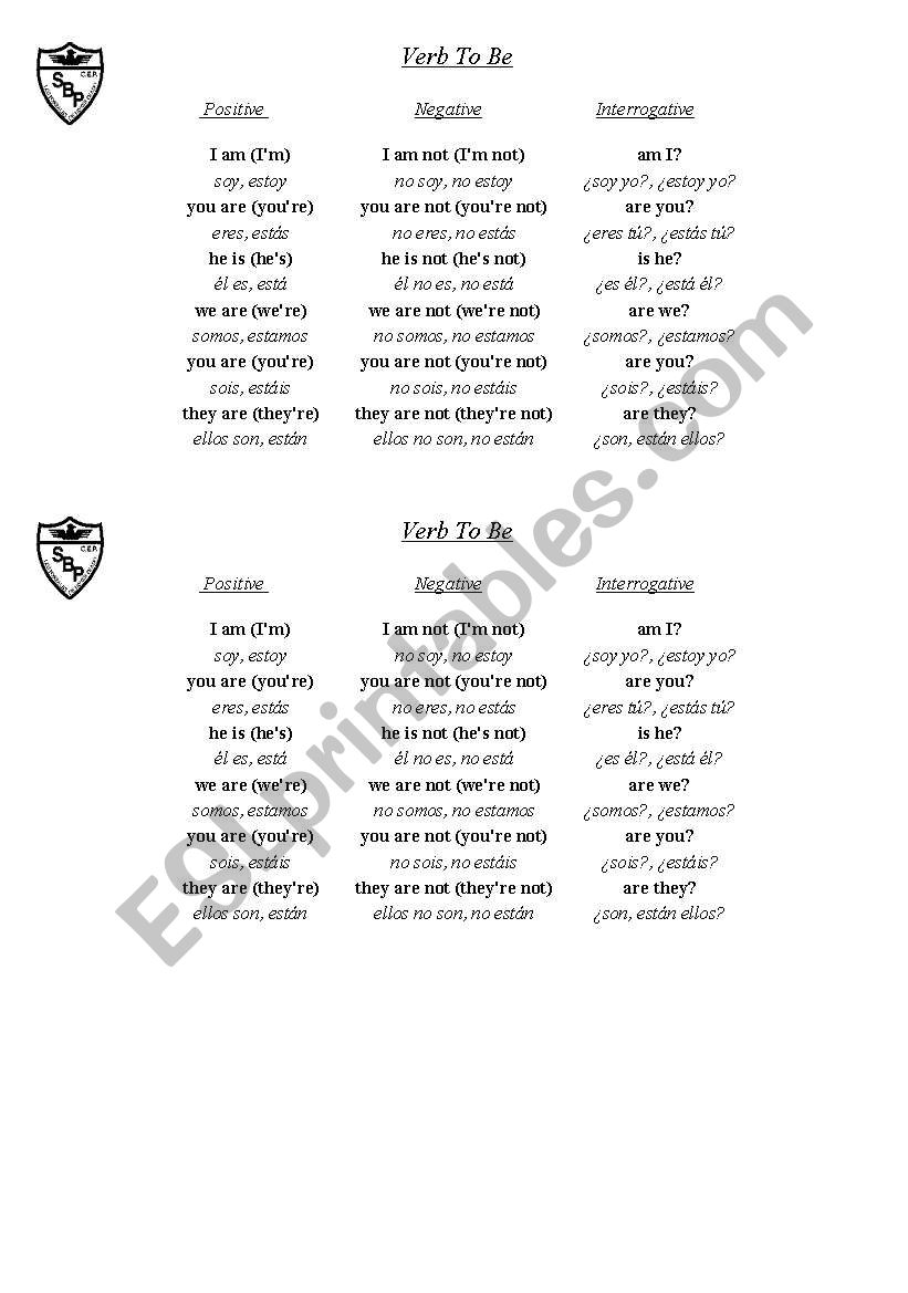 Verb to be  worksheet