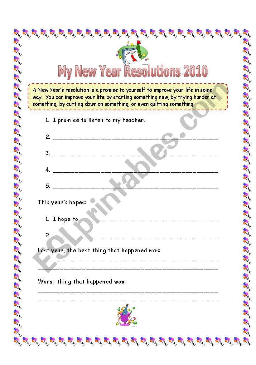 New Year´s Resolutions - ESL worksheet by salaskas1