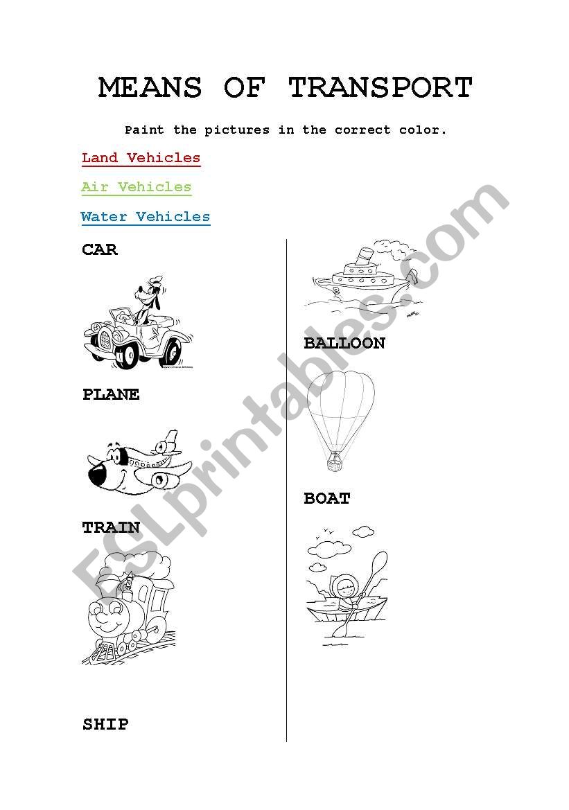 means of transport worksheet