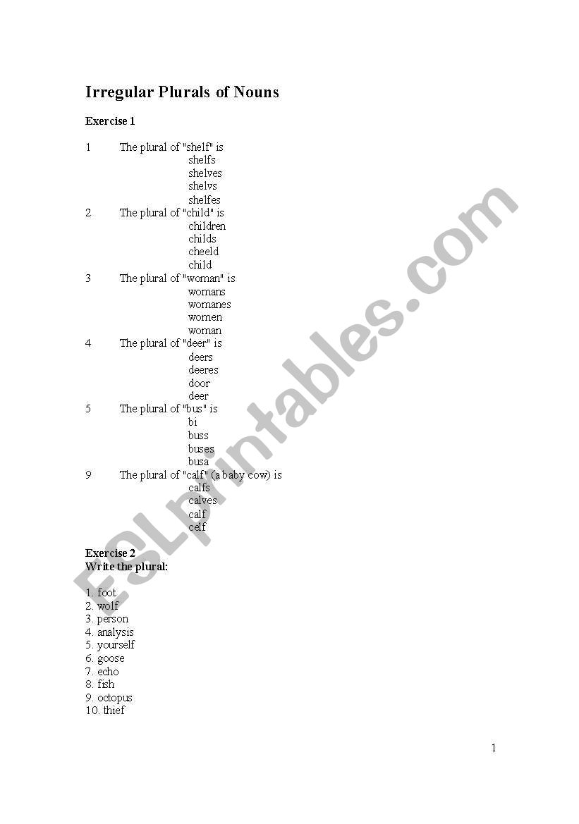 irregular plurals worksheet