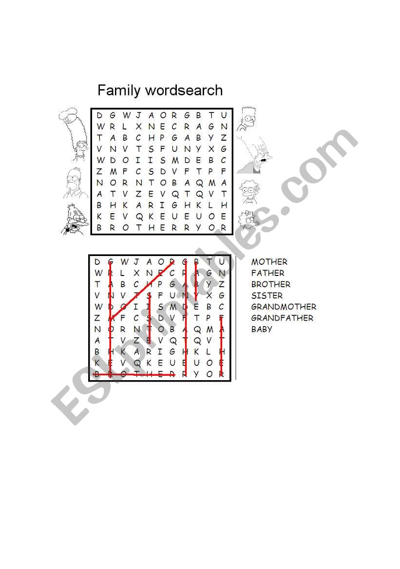 The family wordsearch worksheet