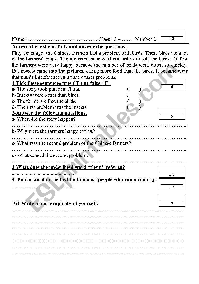 test worksheet