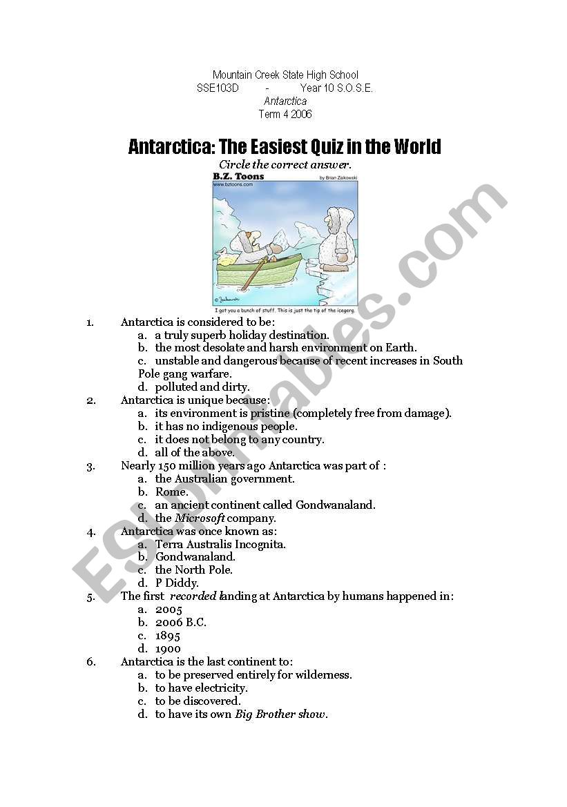 Antartica worksheet