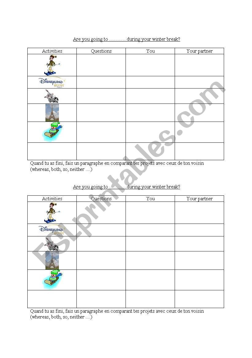 pair work are you going to ?  worksheet