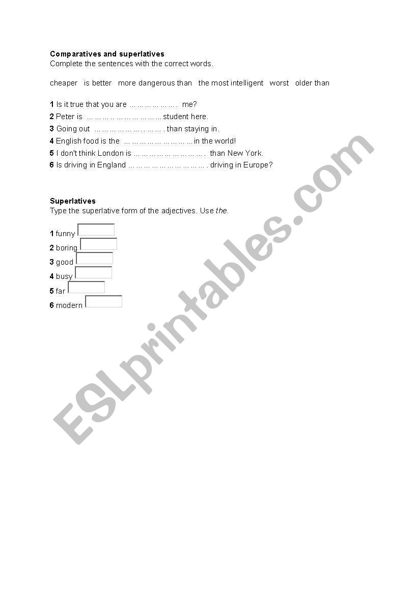 comparatives and superlatives worksheet