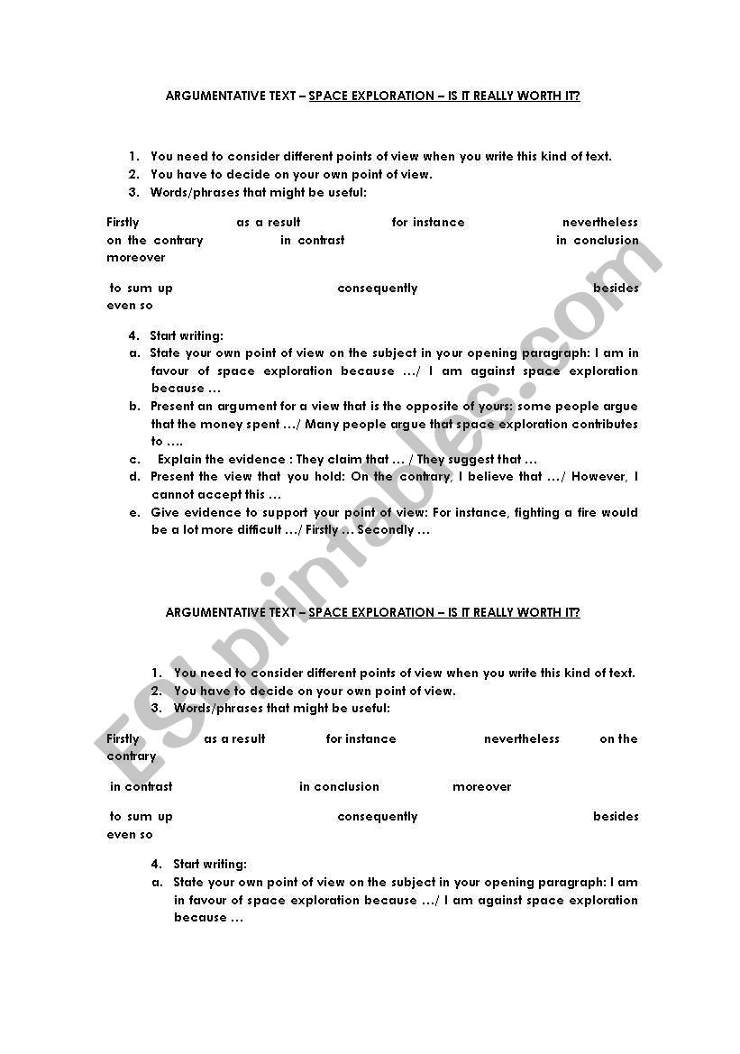 Argumentative text - space exploration