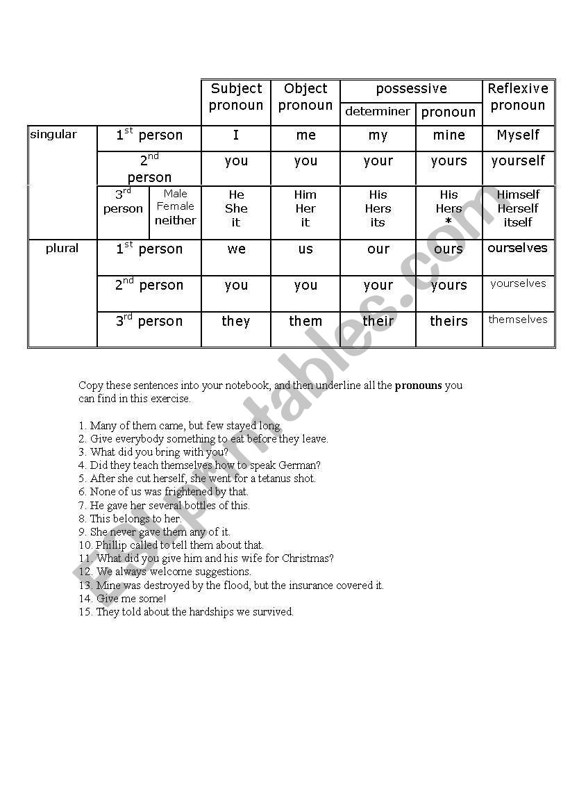 pronouns with examples worksheet