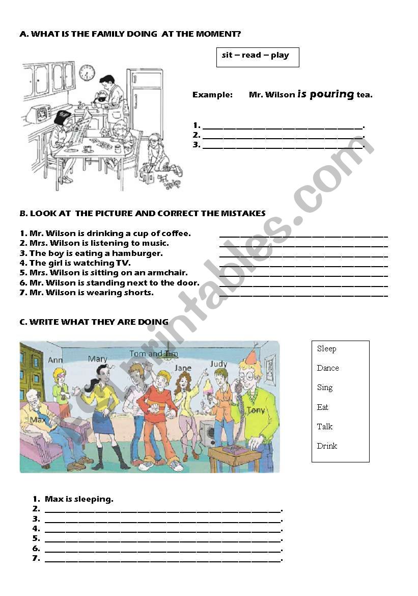 present continous worksheet