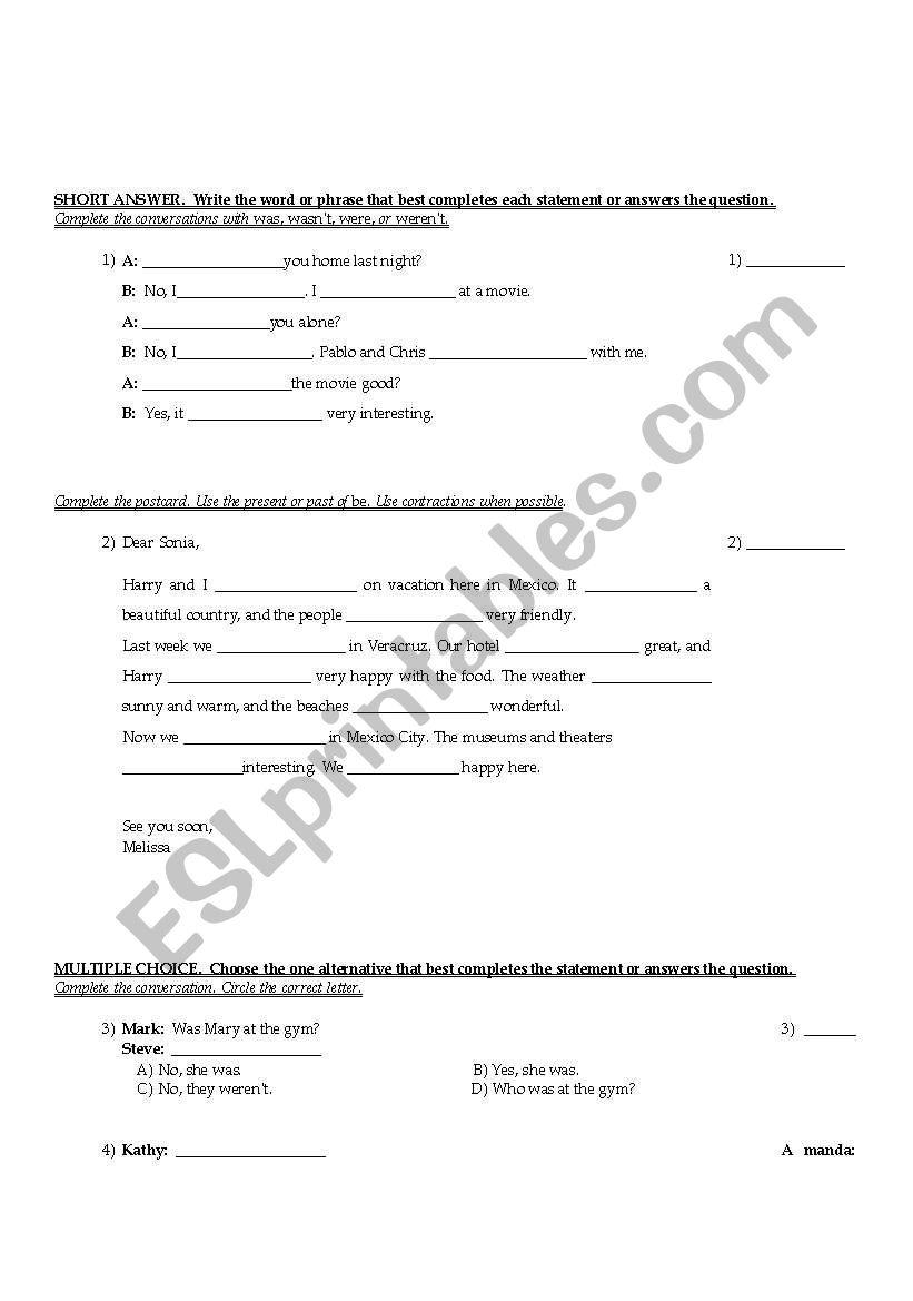 BASIC ENGLISH GRAMMAR EXAM worksheet