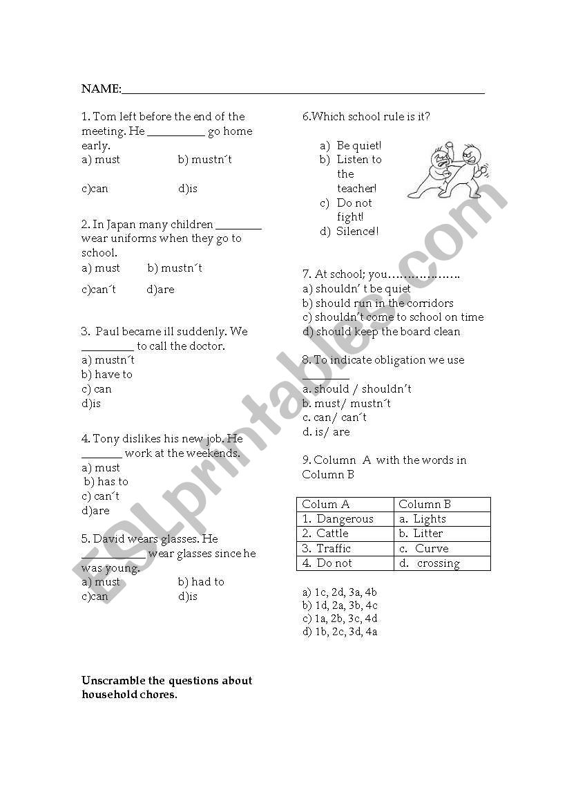 test rules and regulations worksheet