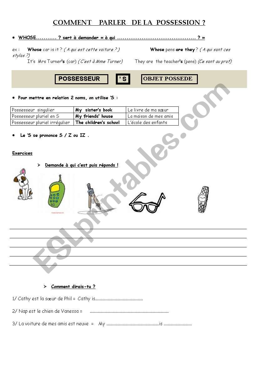 PRL POSSESSION worksheet