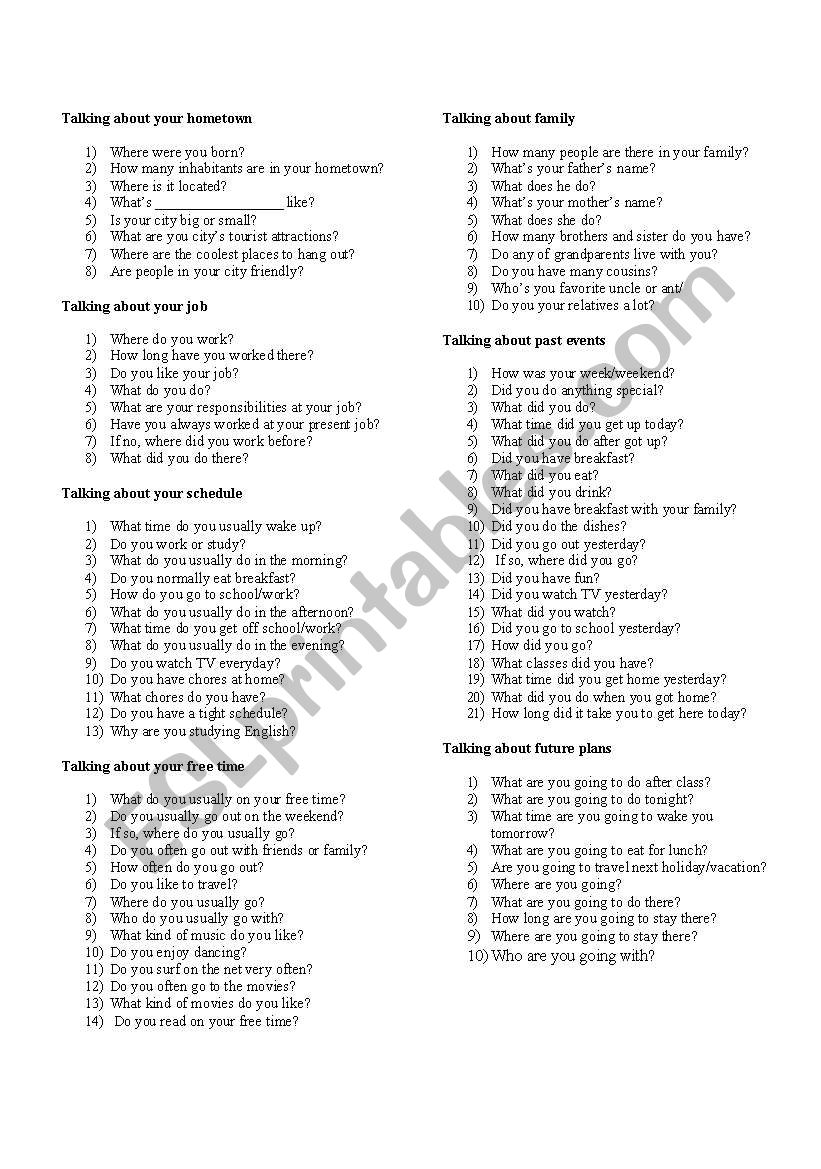 Speaking worksheet