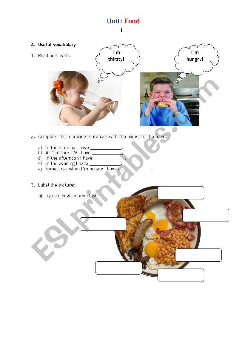 Food and meals worksheet