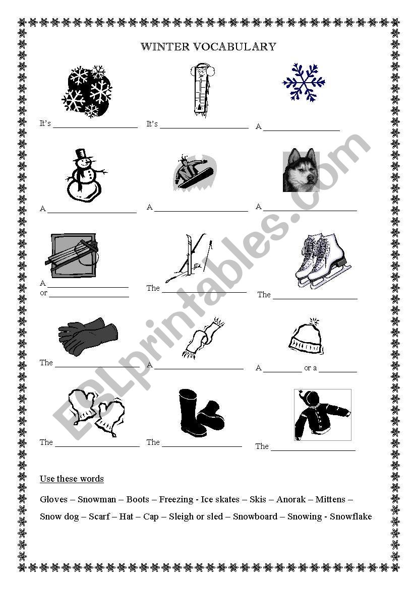 Winter vocabulary worksheet