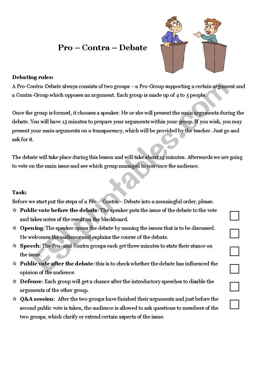 Rules For A Debate ESL Worksheet By Potiundzara