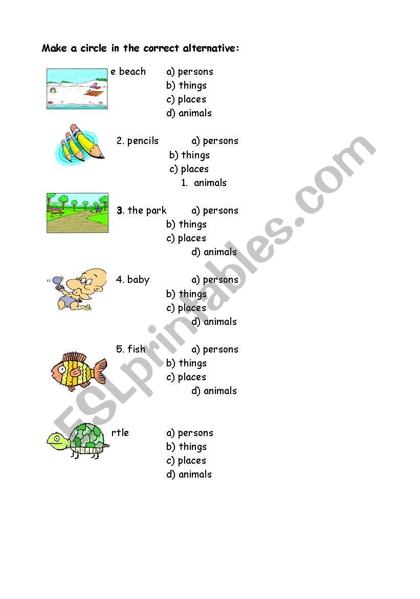 person, animal, place, thing worksheet