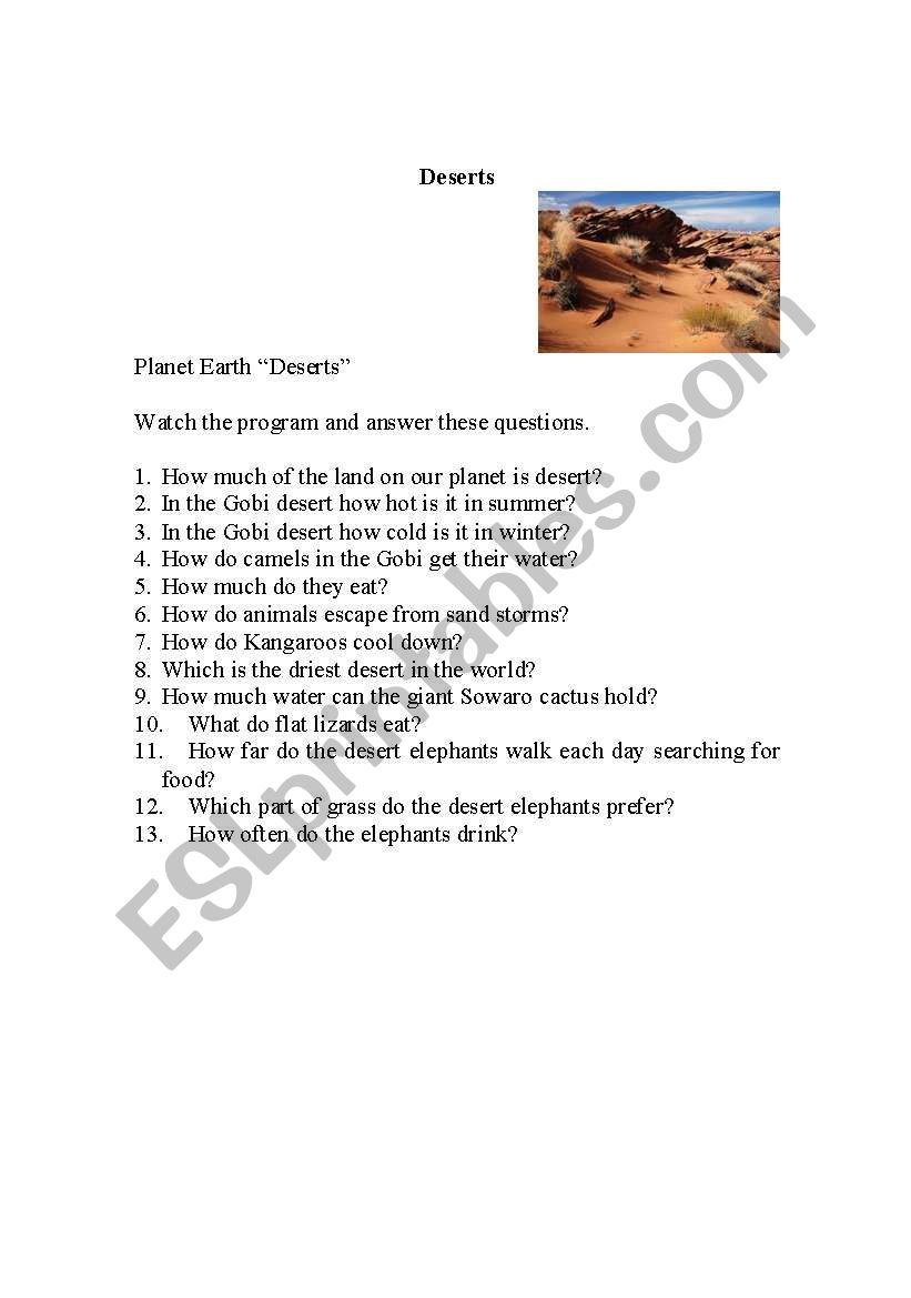 Deserts  worksheet