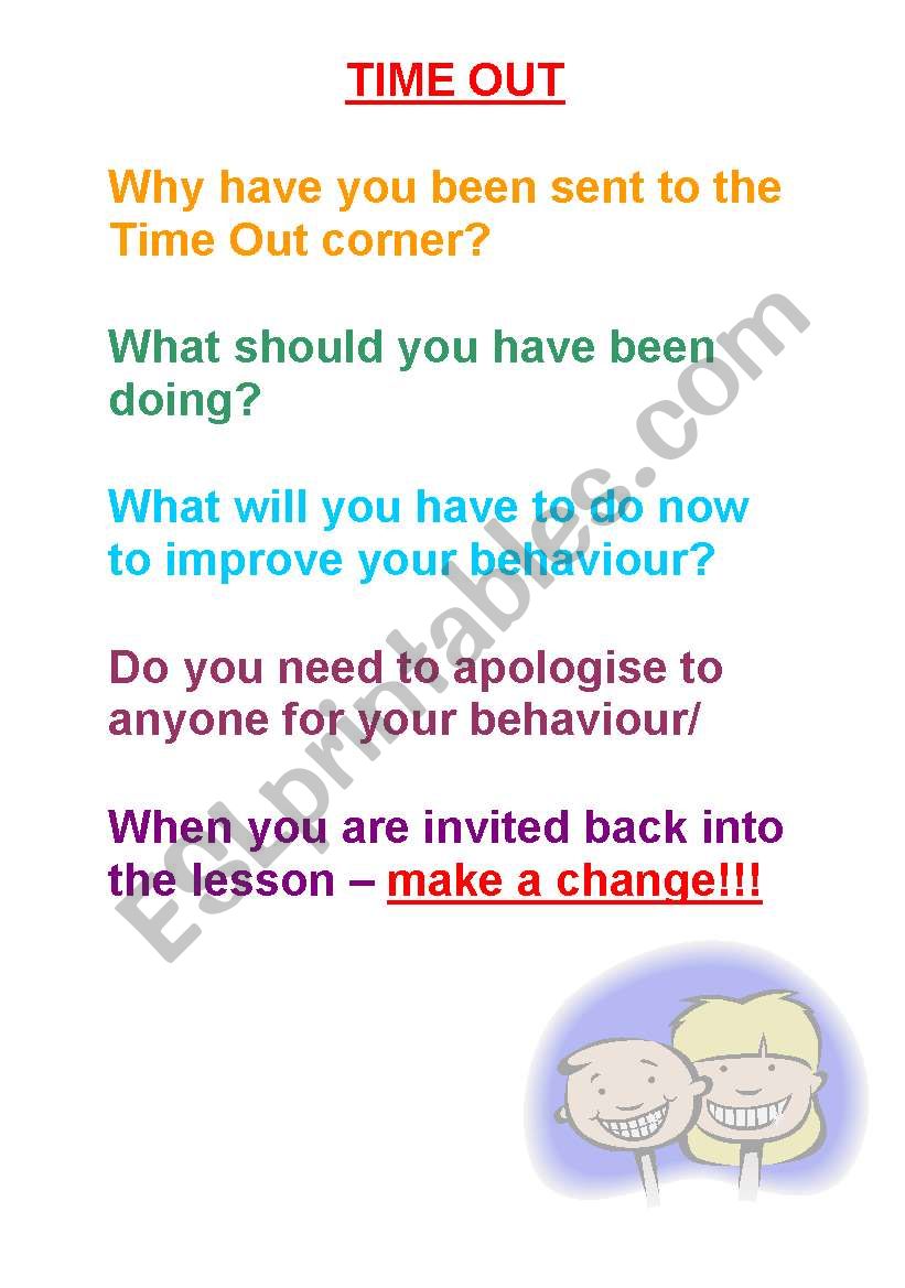 Time out card ; Behavioural worksheet