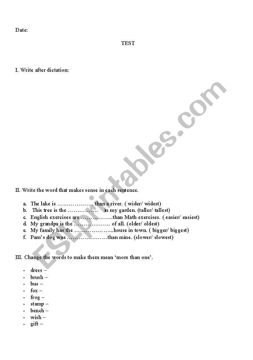 test worksheet