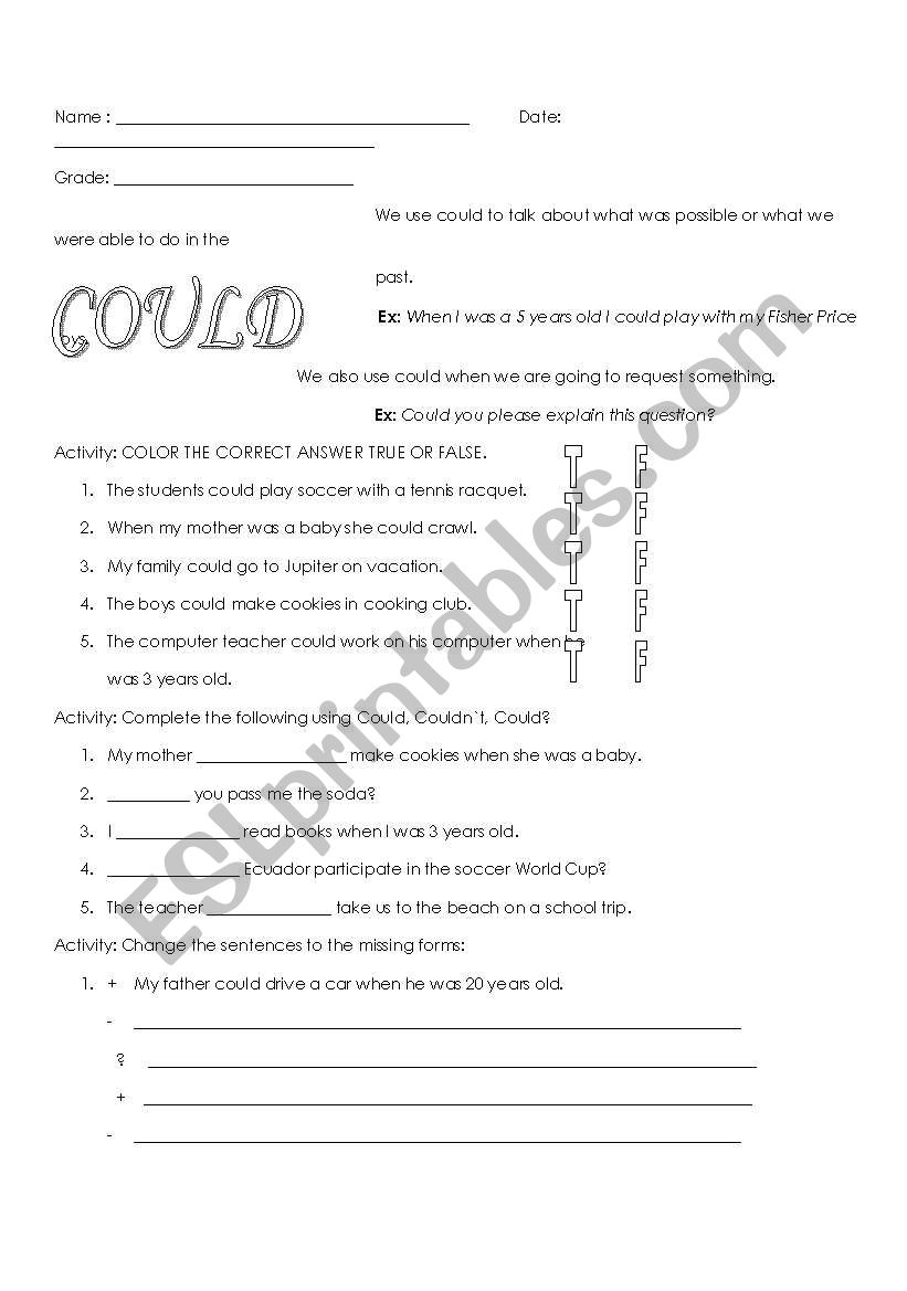 Use of could worksheet