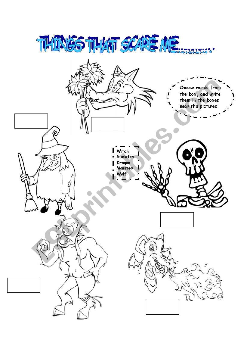 Scary things worksheet