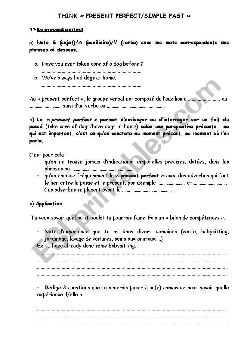 RSL present perfect worksheet