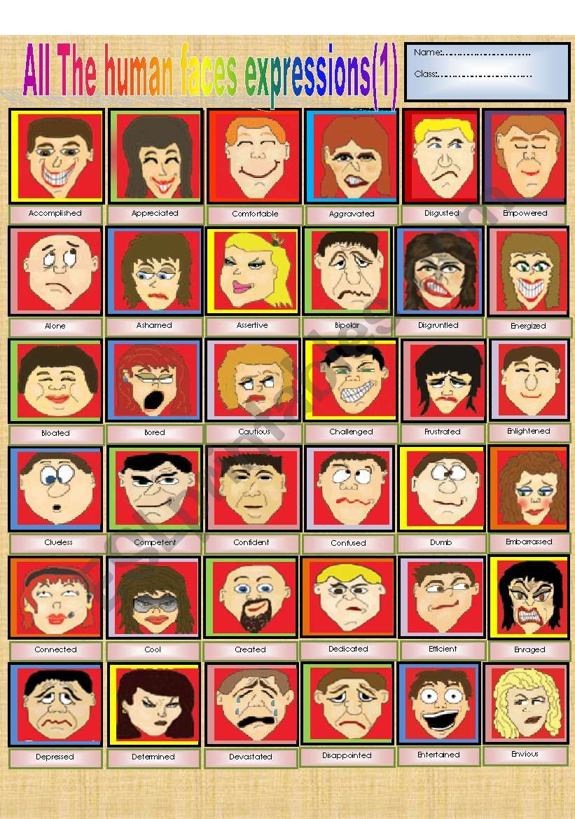 All the human faces´expressions (Part 1) - ESL worksheet by tareq