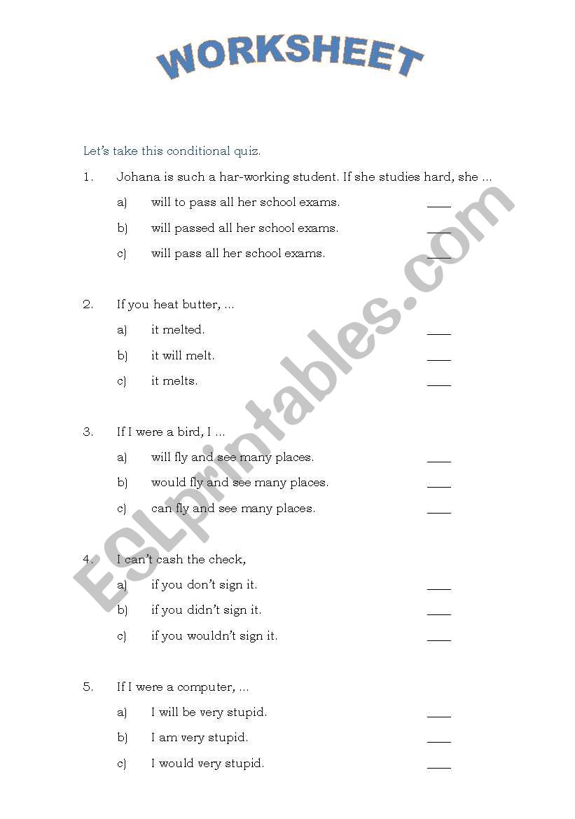 Conditional Quiz worksheet