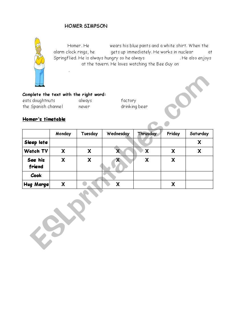 Homers chores worksheet