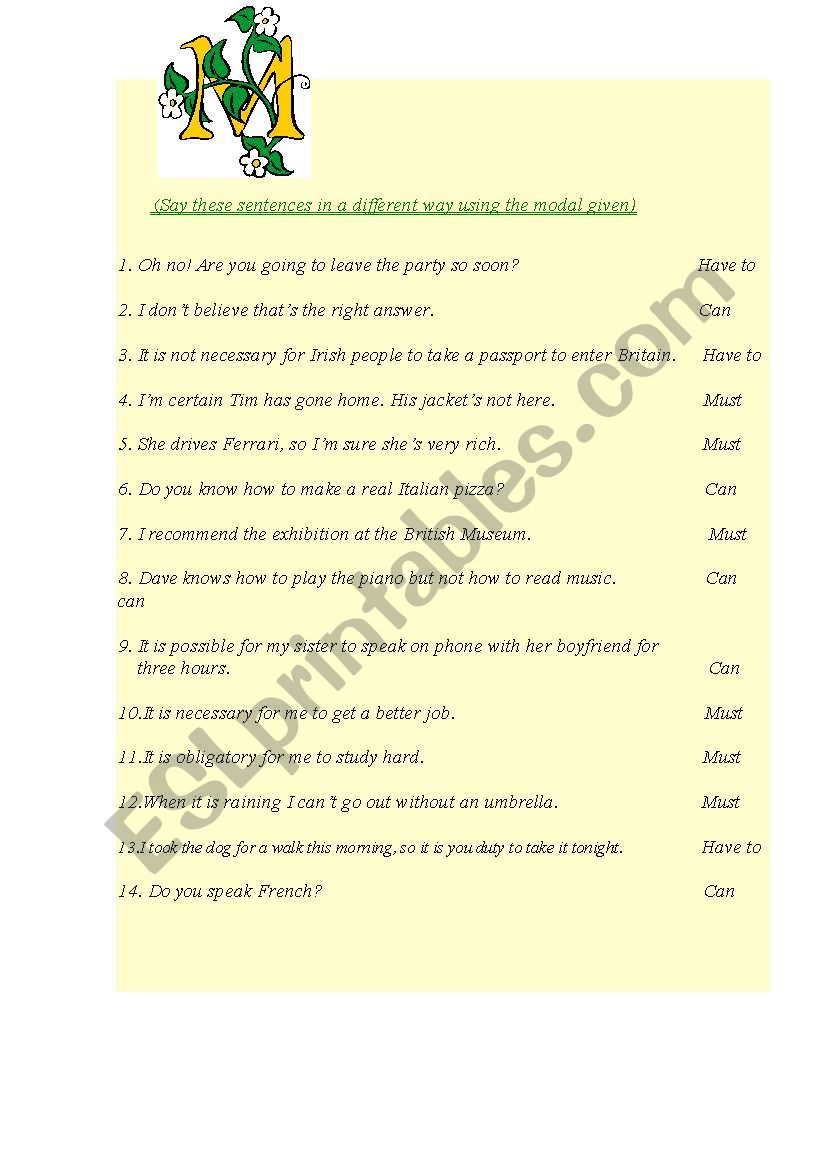 Modal verbs worksheet