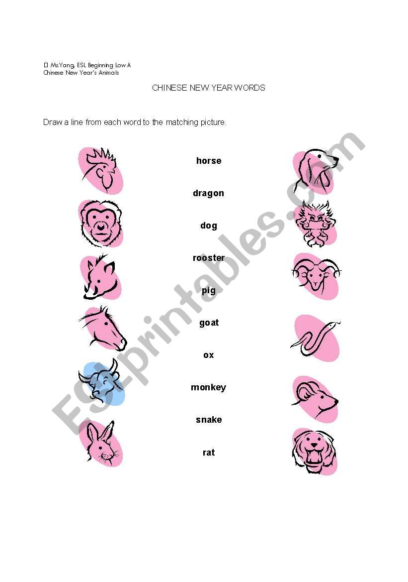 Chinese New Year -- Animals worksheet