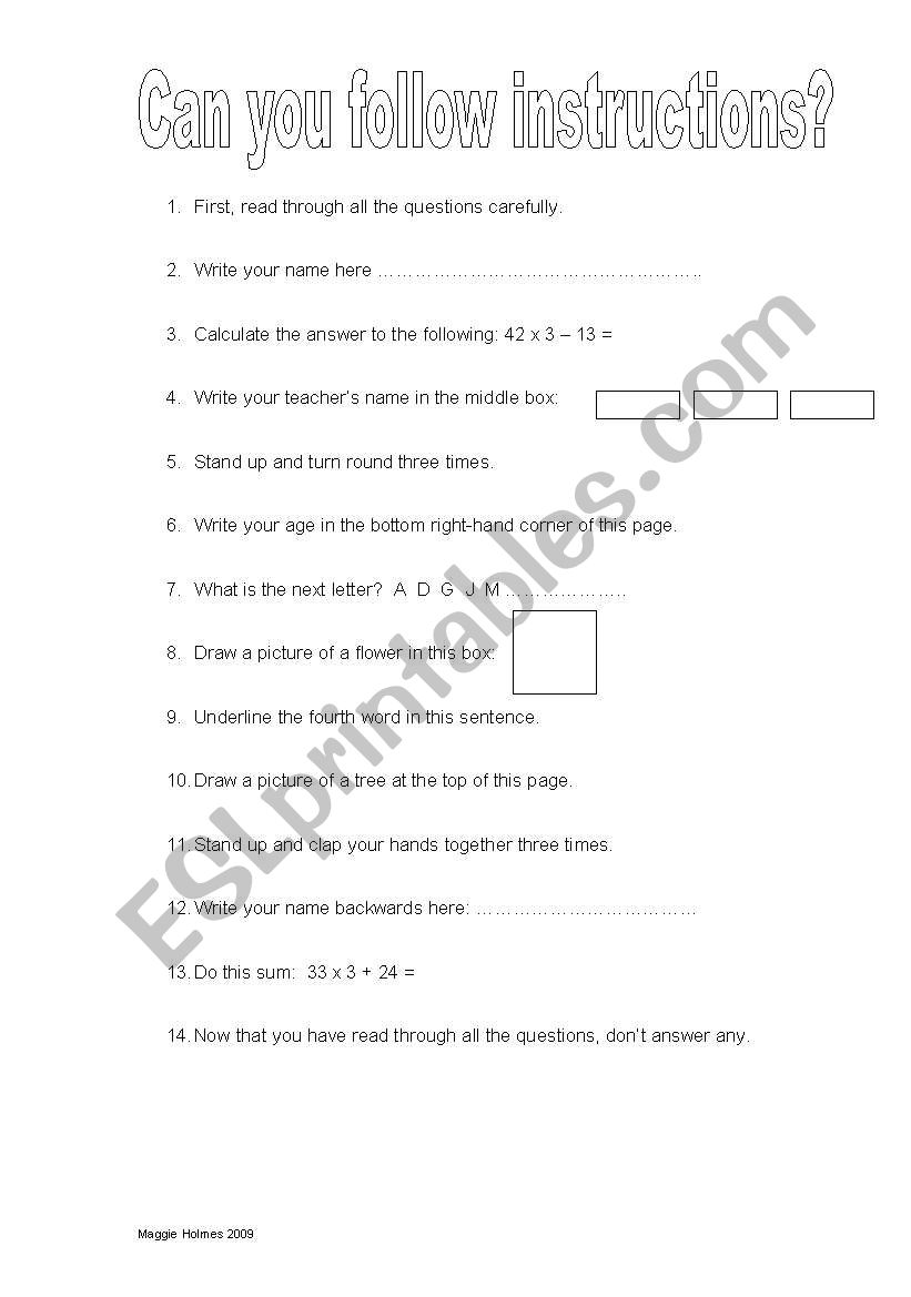 Practice in following instructions