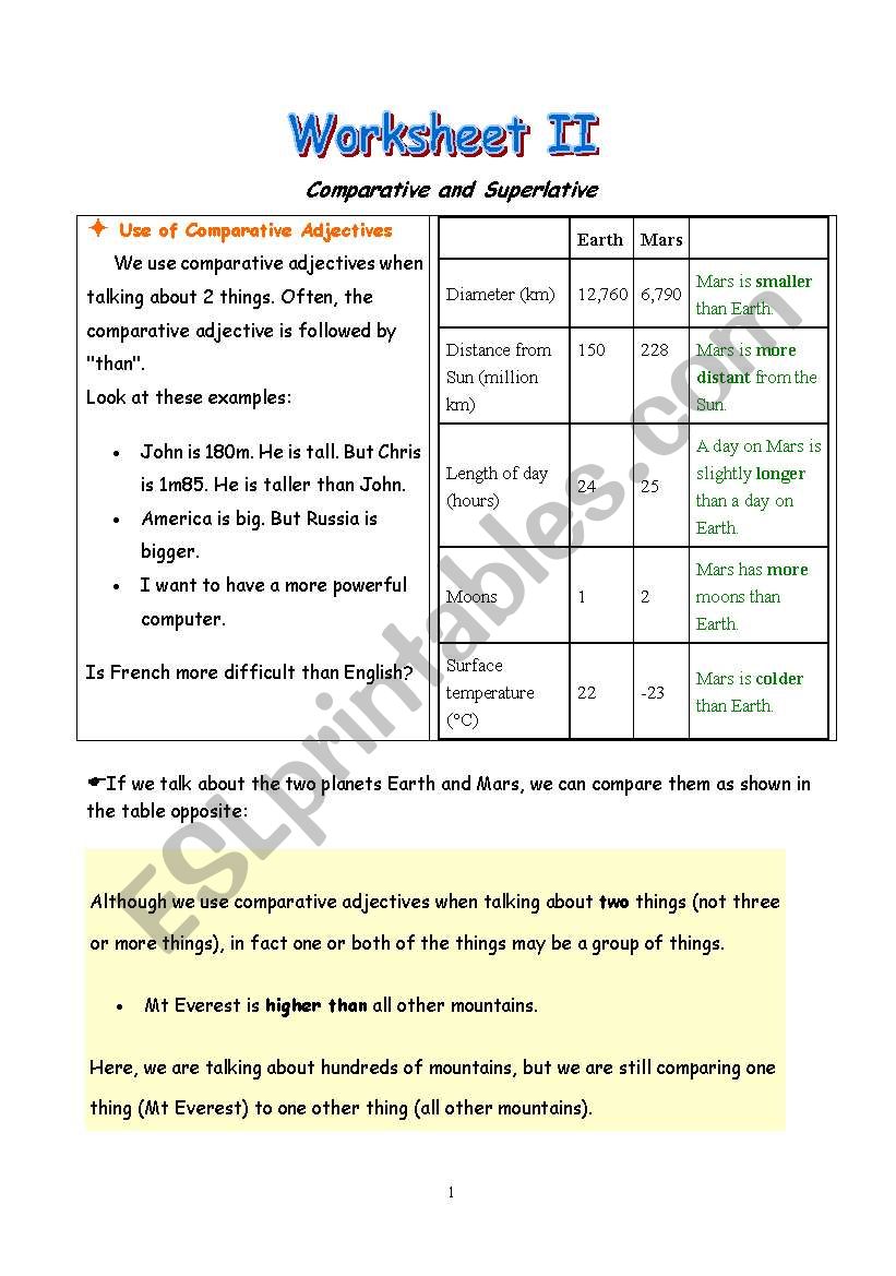 comparatives and superlatives worksheet