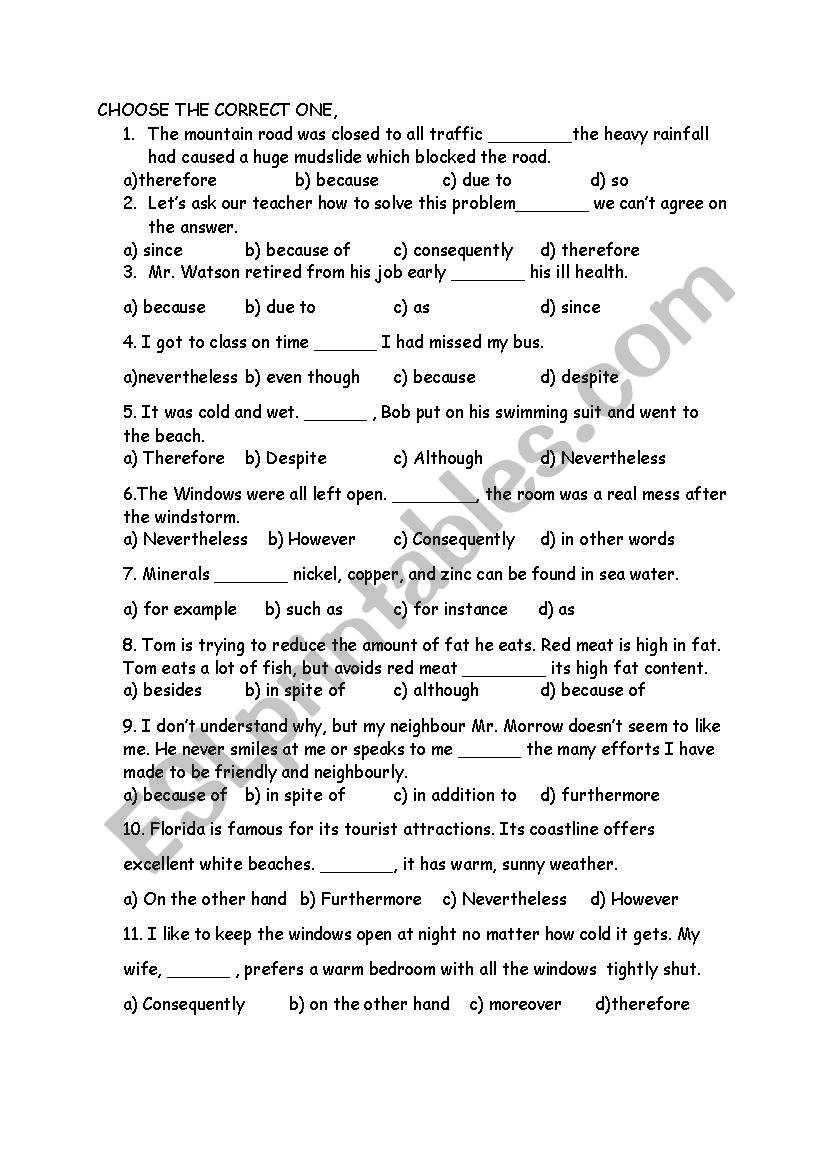 Connectors worksheet