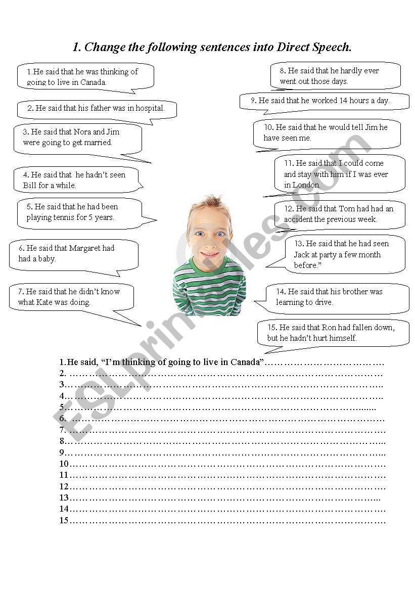 direct and indirect speech worksheet quiz