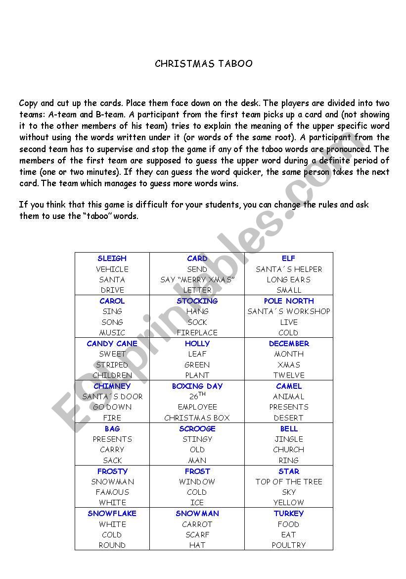 Xmas Taboo worksheet